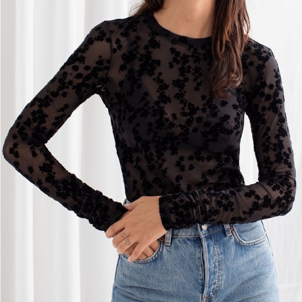 Black Long Sleeve Sheer Top